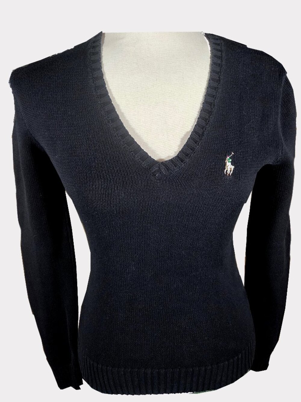Ralph Lauren Sport Women's Black V-Neck Cotton Sweater S EUC